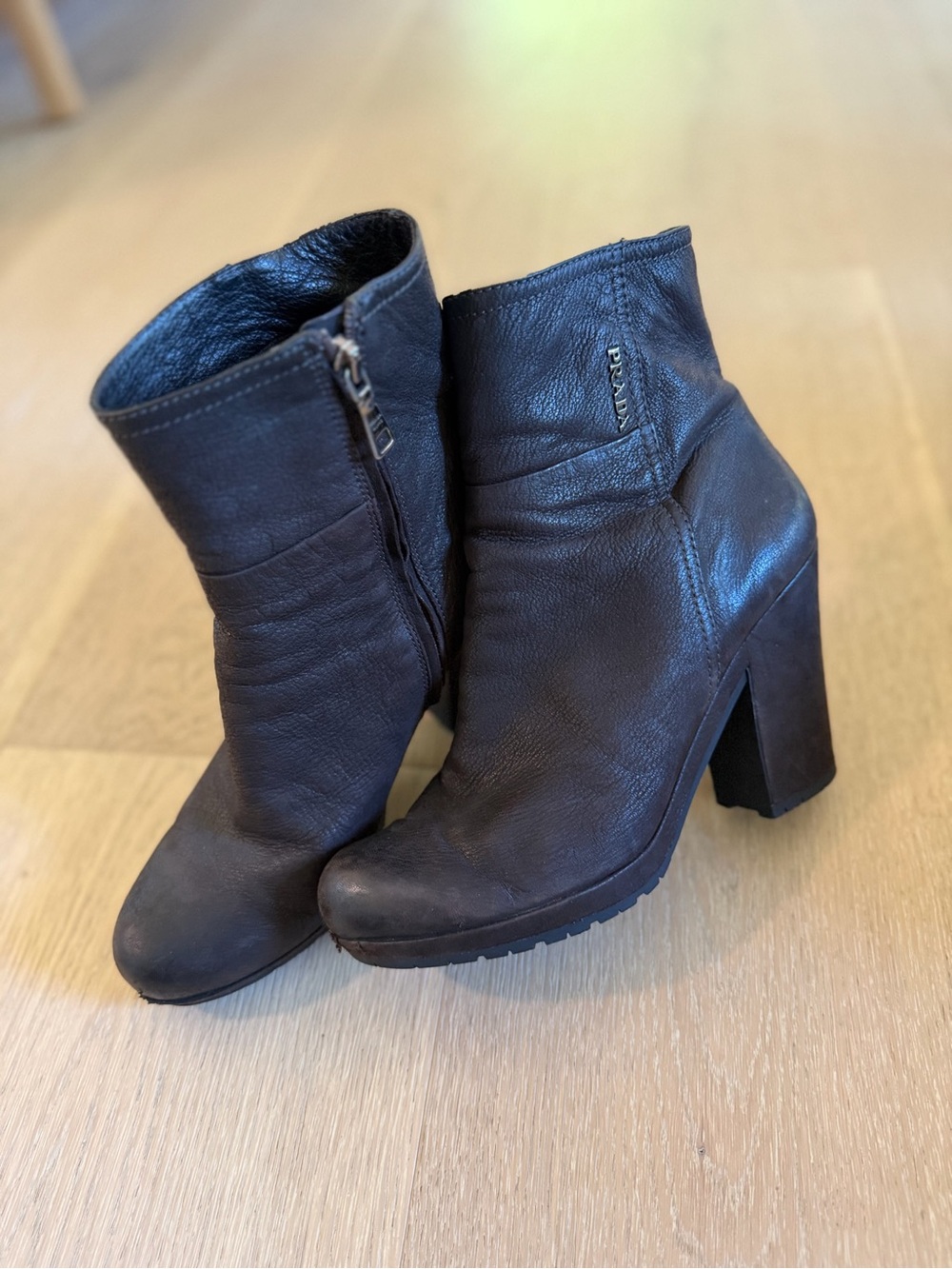Prada Men's Dark Brown Leather Zip Ankle Boots